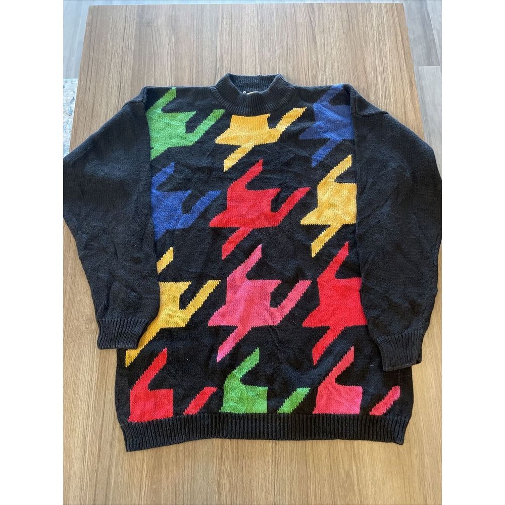 Huntington Ridge Bold‎ Patterned Sweater Abstract Bright 80s 90s Funky tunic L